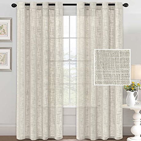 PrimeBeau Natural Linen Blended Grommet Curtains 2 Panel Sets