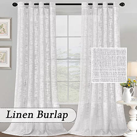 PrimeBeau Natural Linen Blended Grommet Curtains 2 Panel Sets