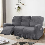 5-Pieces Stretch Velvet Recliner 3-Seater Slipcovers