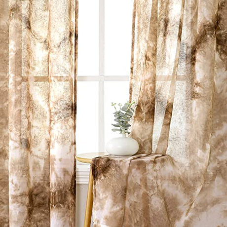 Primebeau Natural Linen Blend Rod Pocket Sheer Curtains 2 Panels