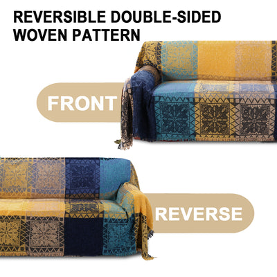 Premier Bohemian Cotton Sofa Cover Washable Throw Cover in Hippie-inspired Chenille Jacquard Fabric (71'' x 118'')