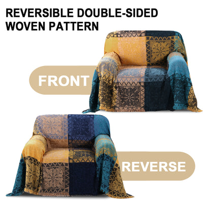 Premier Bohemian Cotton Sofa Cover Washable Throw Cover in Hippie-inspired Chenille Jacquard Fabric (71'' x 118'')