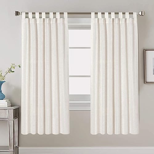 PrimeBeau Natural Linen Mix Tab Top Curtains for Living Room/Bedroom, Light Filtering Panels (Set of 2)