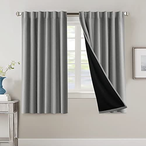 PrimeBeau 100% Blackout Curtains with Black Liner Back Tab Top, 2 Panels (52 Series)