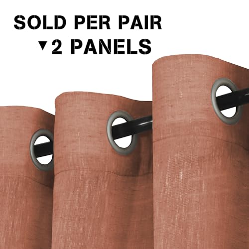 PrimeBeau Natural Linen Semi-Sheer Curtains - Set of 2 Panels for Window, 52 Series Medium Length