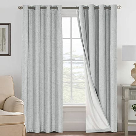 PrimeBeau 100% Blackout Linen Look Curtains, set of 2 Panels, 52 Series Long