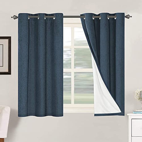 PrimeBeau 100% Blackout Linen Textured Curtains 42 series, Set of 2 Panels