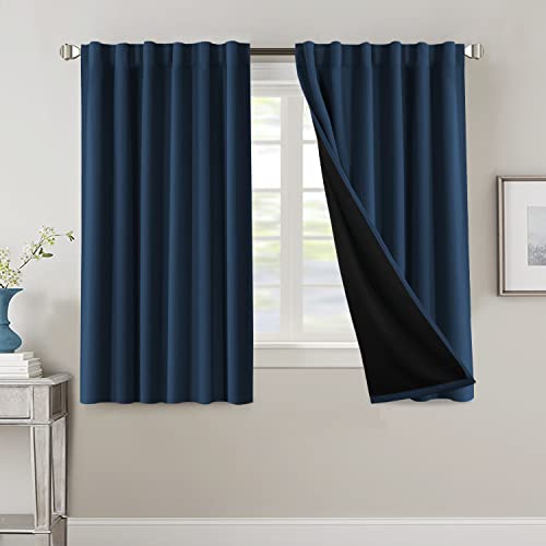 PrimeBeau 100% Blackout Curtains with Black Liner Back Tab Top, 2 Panels (52 Series)