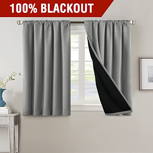 PrimeBeau 100% Room Darkening Blackout Curtains with Black Liner Back Tab/Rod Pocket,2 Panels (52 Series)