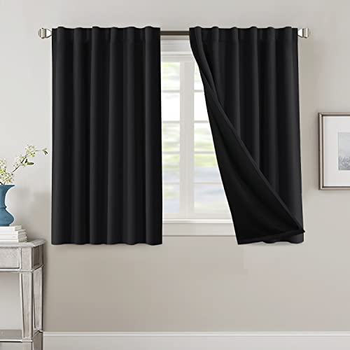 PrimeBeau 100% Room Darkening Blackout Curtains with Black Liner Back Tab/Rod Pocket,2 Panels (52 Series)