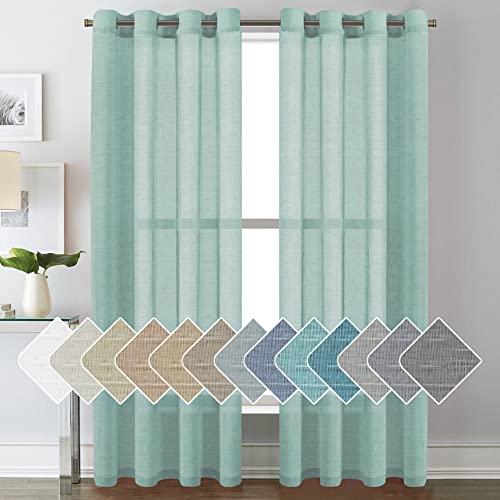 PrimeBeau Natural Linen Grommet Semi-Sheer Curtains - Set of 2 Panels 52 Series Long Length