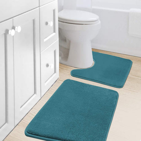 PrimeBeau Luxurious Memory Foam Bath Mat, Flannel Velvety Bath Mat Luxury Extra Soft and Absorbent Non Slip Rugs(Set of 2)