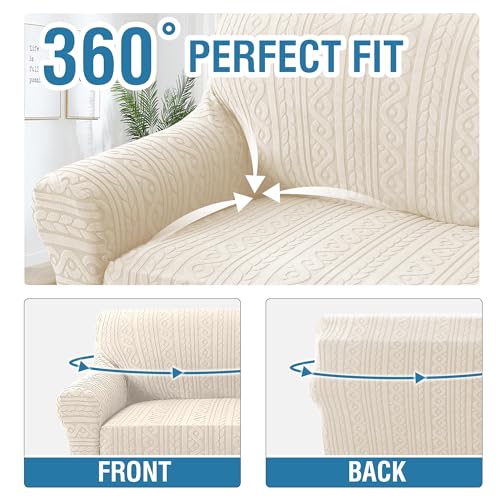 PrimeBeau Spiral Jacquard Couch Covers for 3 Cushion Couch - Set of 5 | Anti-Slip Furniture Protector