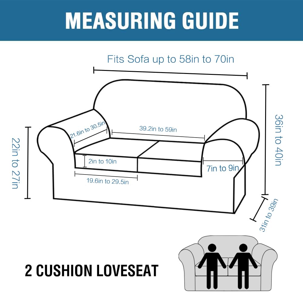 PrimeBeau Thicker Jacquard Fabric 3 Pieces Loveseat & Oversize Loveseat Covers for 2 Cushion Sofa Couch Slipcovers (Base Cover Plus 2 Seat Cushion Covers)