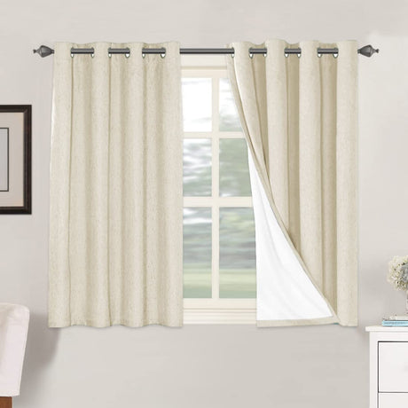 PrimeBeau 100% Blackout Linen Mixed Curtains, set of 2 Panels, 52 Series Short