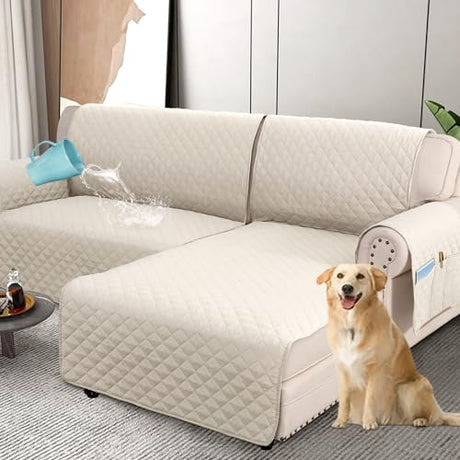 PrimeBeau 100% Waterproof Sectional Couch Covers 2-Piece Couch Cover L Shape Sofa Covers Washable for Dogs Non Slip (Loveseat）