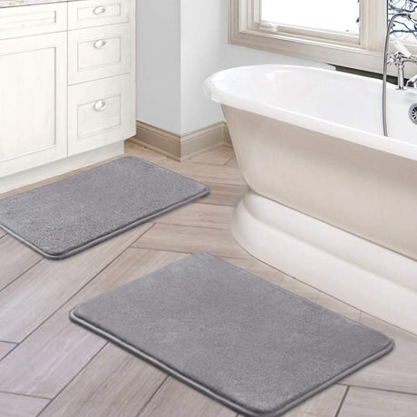 PrimeBeau Luxurious Memory Foam Bath Mat, Flannel Velvety Bath Mat Luxury Extra Soft and Absorbent Non Slip Rugs(Set of 2)