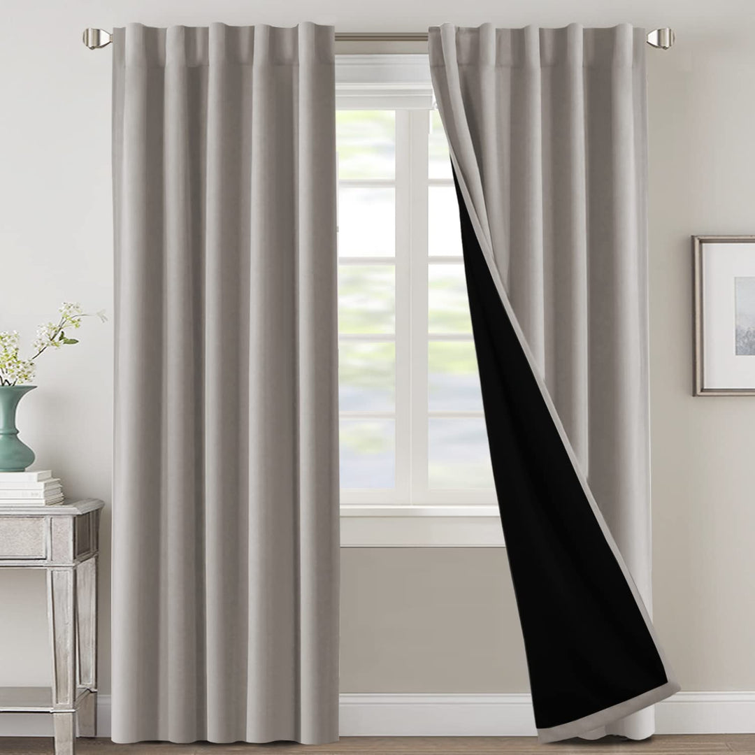 PrimeBeau 100% Blackout Curtains with Black Liner Back Tab/Rod Pocket,2 Panels (42 Series)