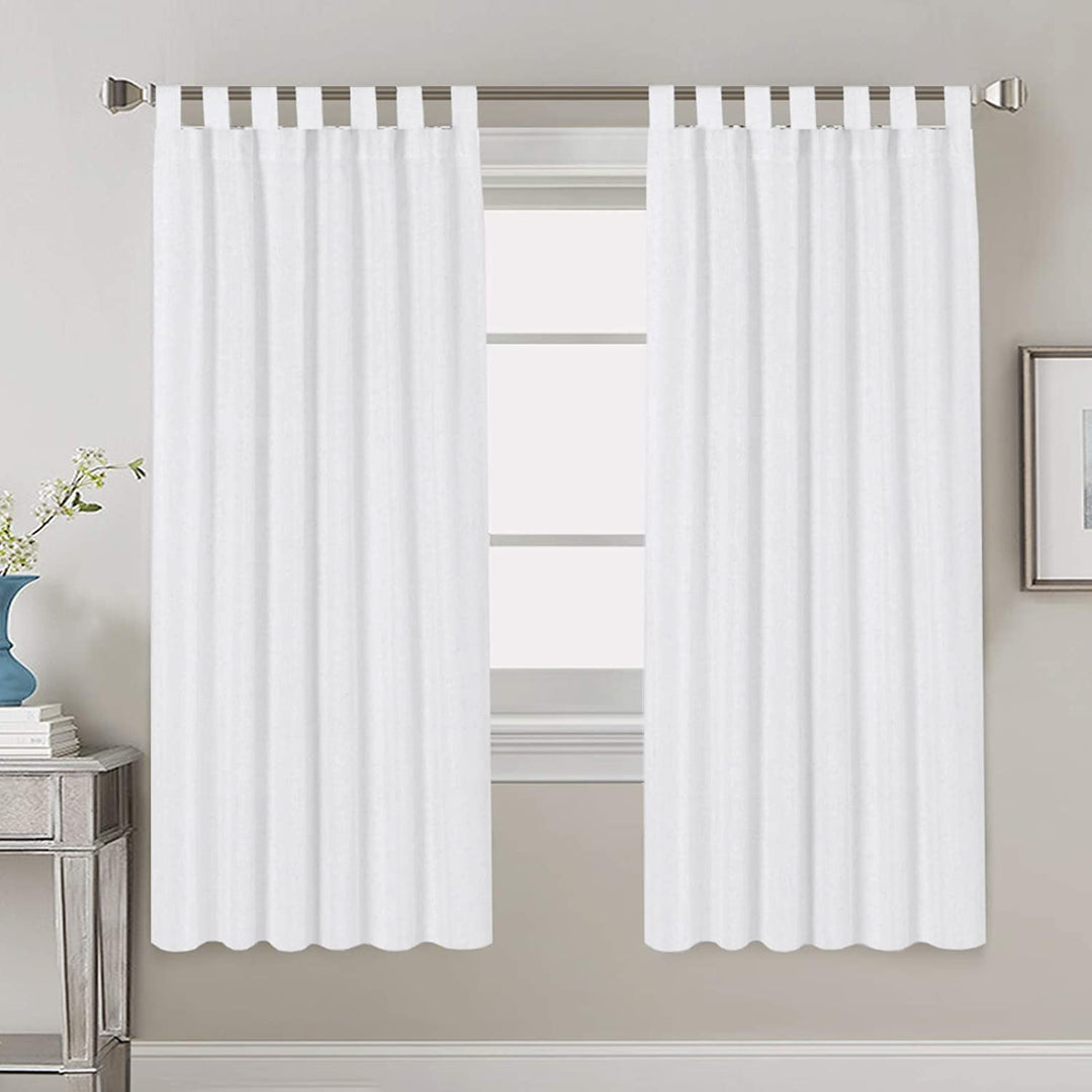 PrimeBeau Natural Linen Mix Tab Top Curtains for Living Room/Bedroom, Light Filtering Panels (Set of 2)