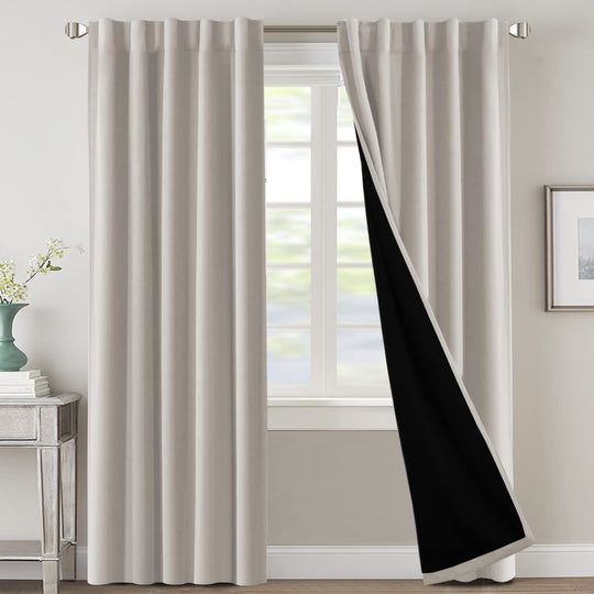 PrimeBeau 100% Blackout Curtains with Black Liner Back Tab/Rod Pocket,2 Panels (42 Series)