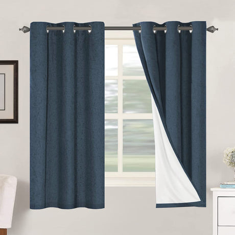 PrimeBeau 100% Blackout Linen Textured Curtains 42 series, Set of 2 Panels