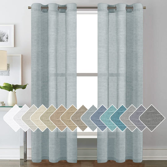 PrimeBeau Linen Semi-Sheer Curtains Grommet Drapes 37 Series Set of 2 Panels