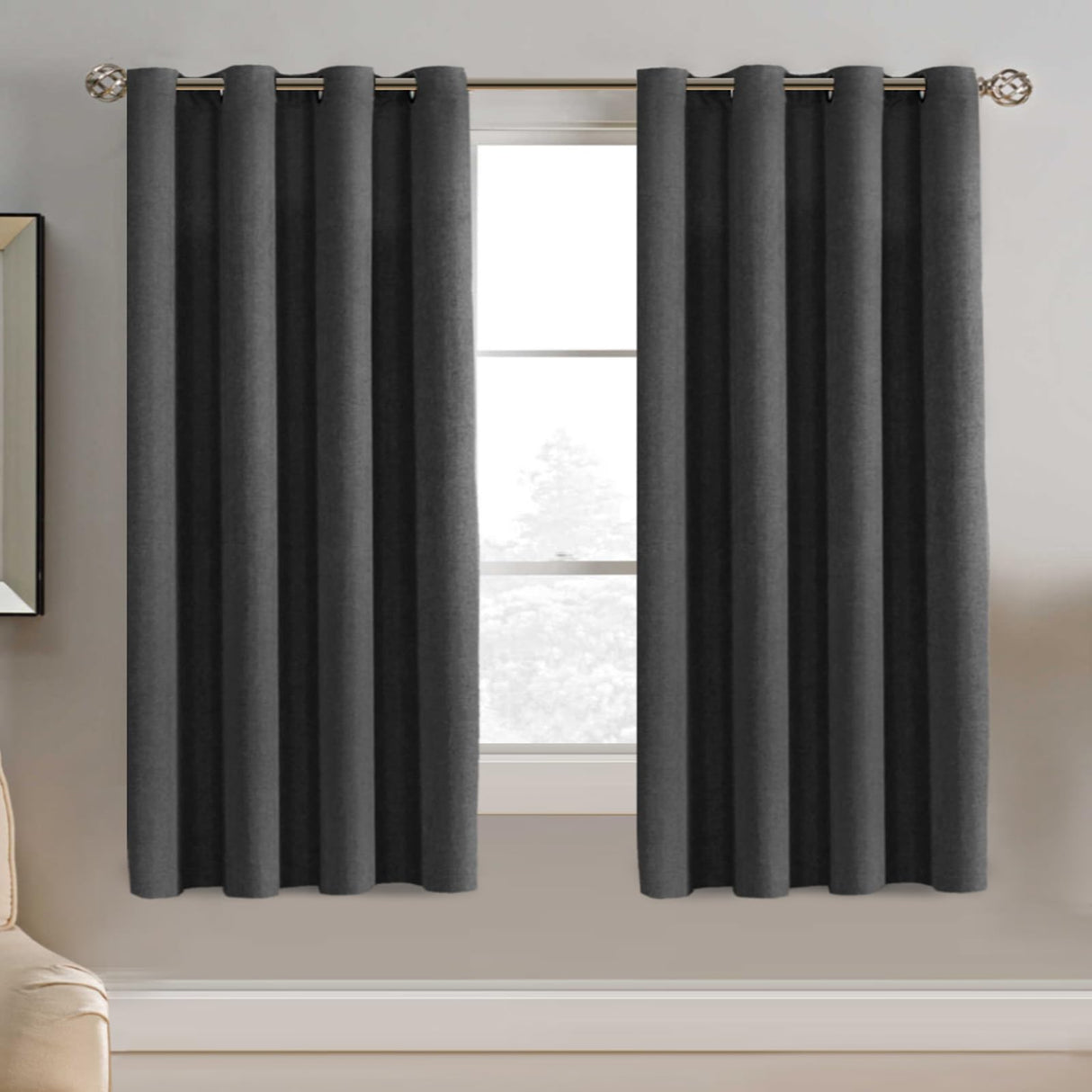 PrimeBeau Faux Linen Room Darkening Blackout Curtain Sold by 1 Panel, Short