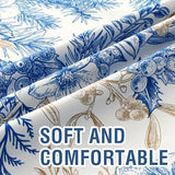 PrimeBeau 100% Blackout Curtains Vintage Floral Printed Drapes (Set of 2 Panels), Blue and Wheat