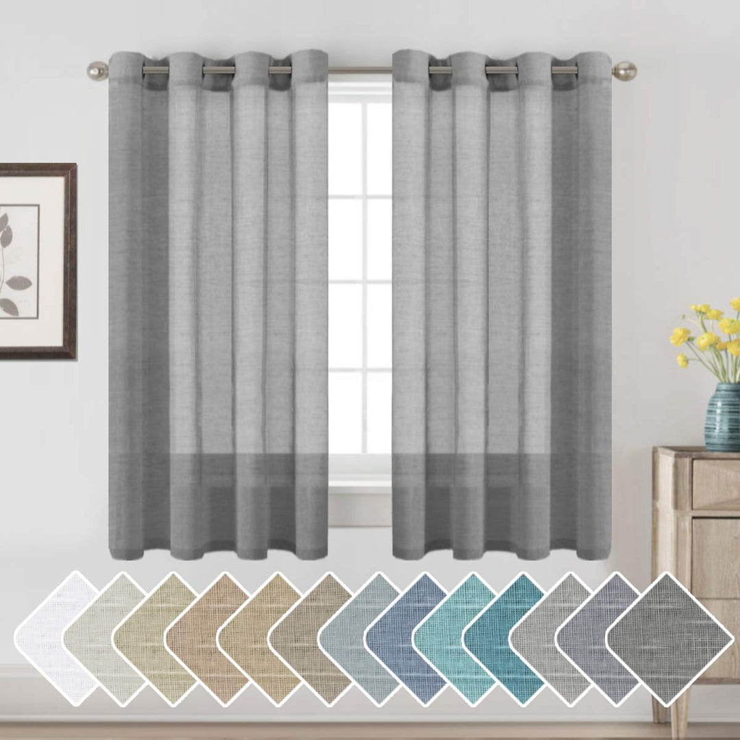 PrimeBeau Natural Linen Semi-Sheer Curtains - Set of 2 Panels for Window, 52 Series Medium Length
