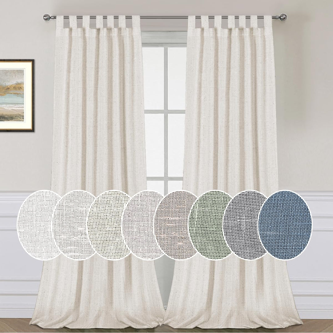 PrimeBeau Natural Linen Mix Tab Top Sheer Curtains (Set of 2) 52 Series