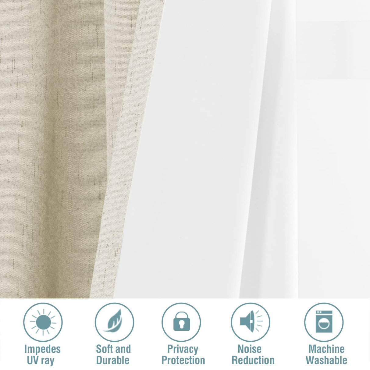 PrimeBeau 100% Blackout Linen Look Curtains, set of 2 Panels, 52 Series Long