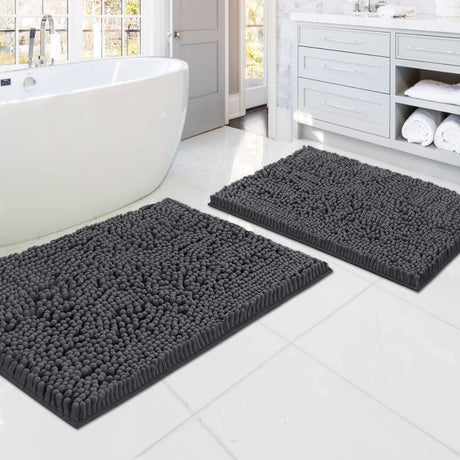 PrimeBeau Luxury Chenille U Shaped Bathroom Rug Sets -Absorbent,Washable,Dry Fast Area Carpet Mats 2 Pieces