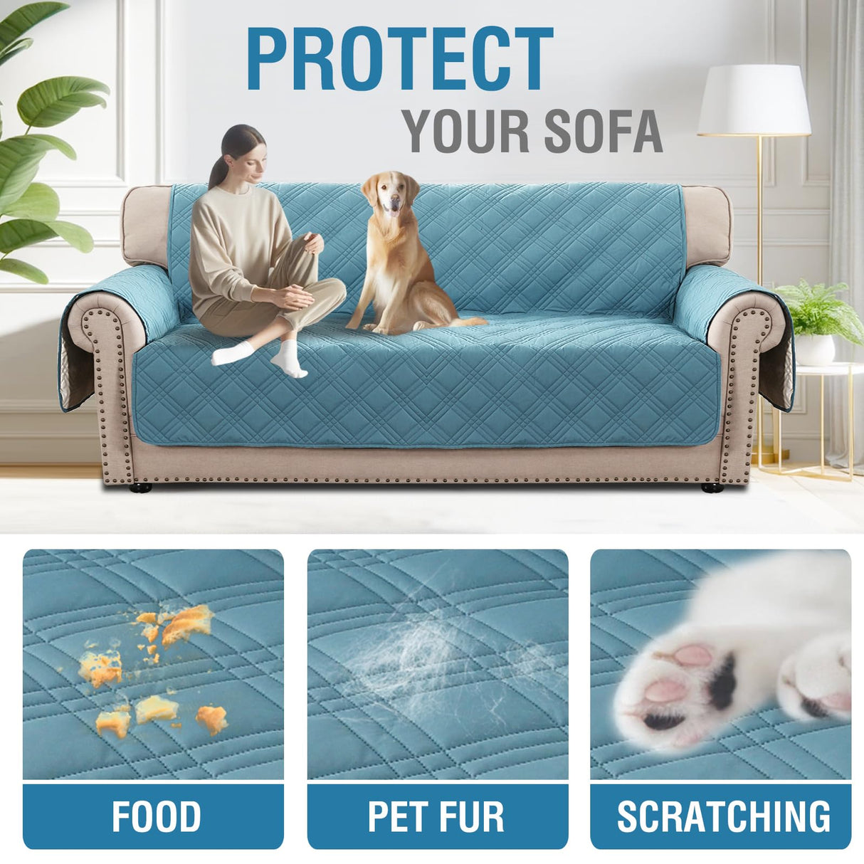 PrimeBeau 100% Waterproof Sofa Covers Washable,Thick Soft Couch Cover for Dogs with Elastic Straps (Sofa & Oversize Sofa, Diamond Shape)