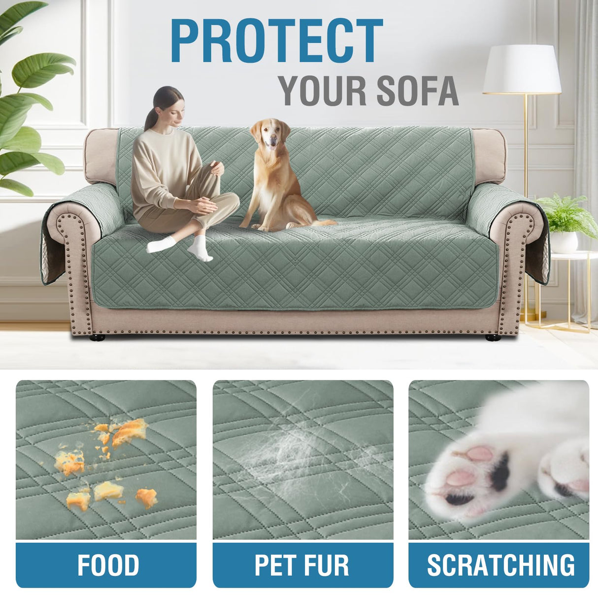 PrimeBeau 100% Waterproof Sofa Covers Washable,Thick Soft Couch Cover for Dogs with Elastic Straps (Sofa & Oversize Sofa, Diamond Shape)