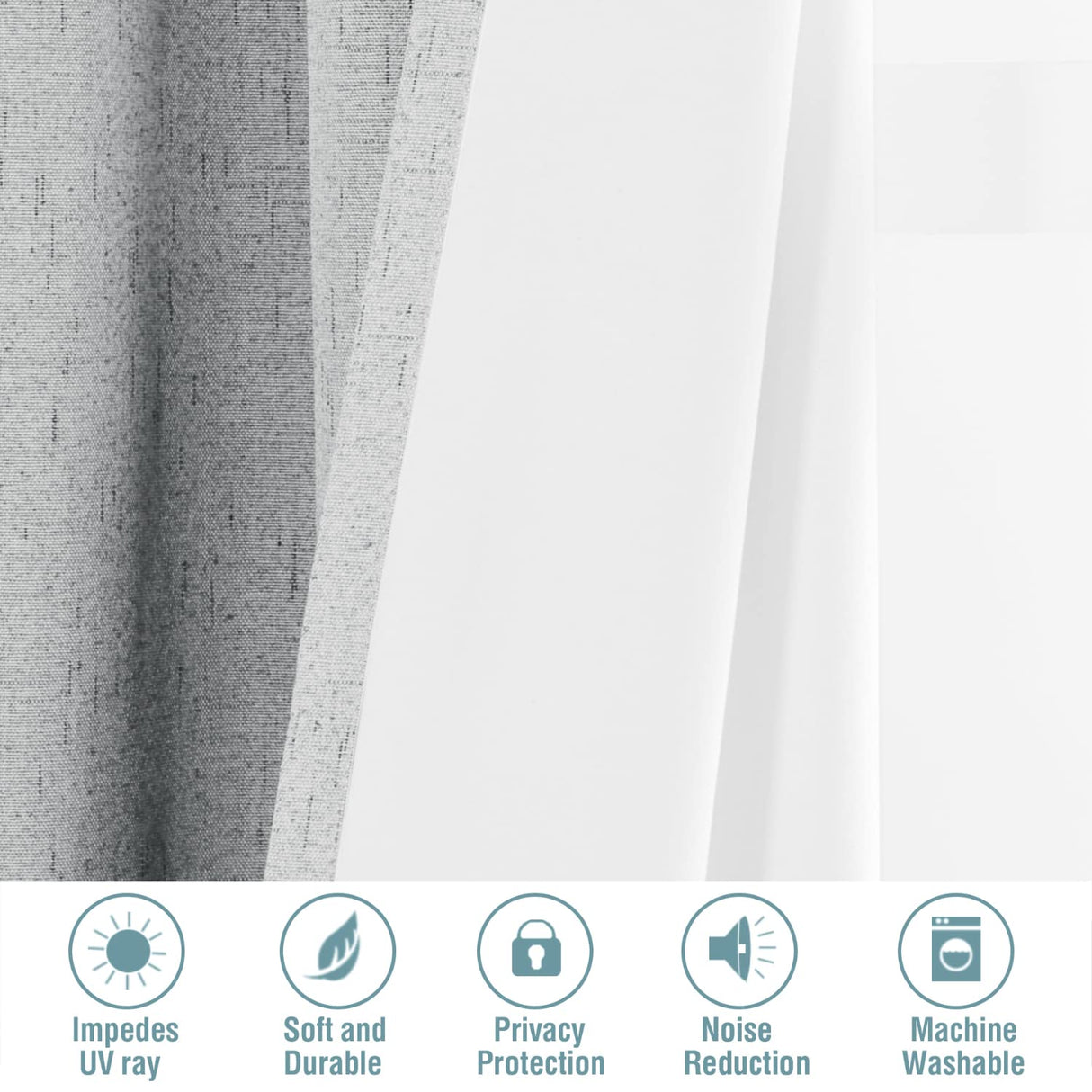 PrimeBeau 100% Blackout Linen Textured Curtains 42 series, Set of 2 Panels