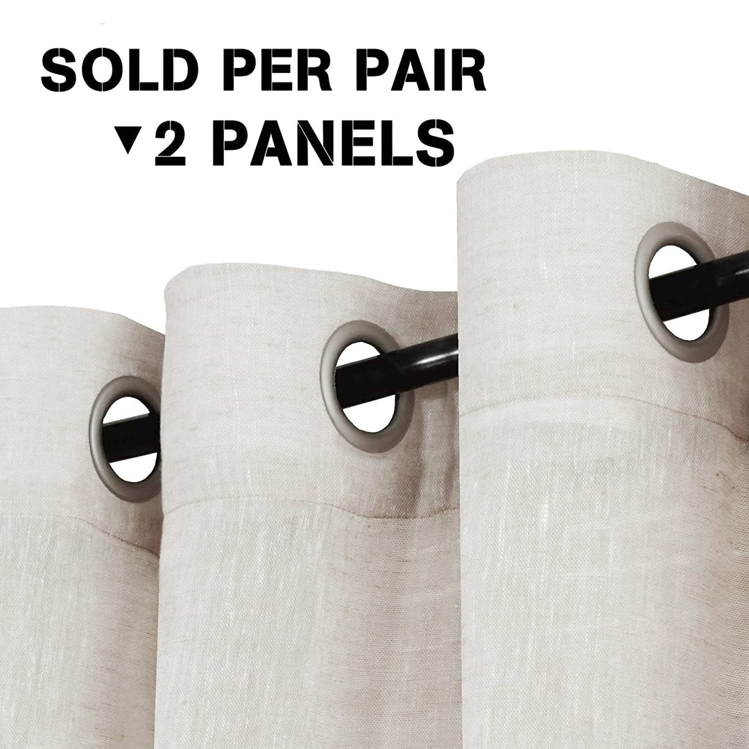 PrimeBeau Natural Linen Grommet Semi-Sheer Curtains - Set of 2 Panels 52 Series Long Length