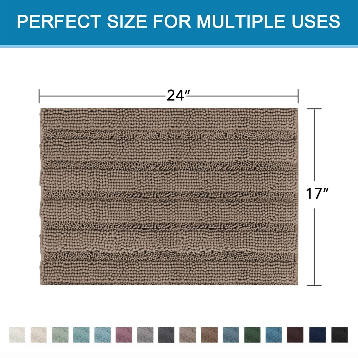 PrimeBeau Non Slip Chenille Striped Bath Rug Set | Extra Thick & Absorbent Bathroom Mats | Soft Shaggy Washable Dry Fast Floor Rugs 17“ x 24”