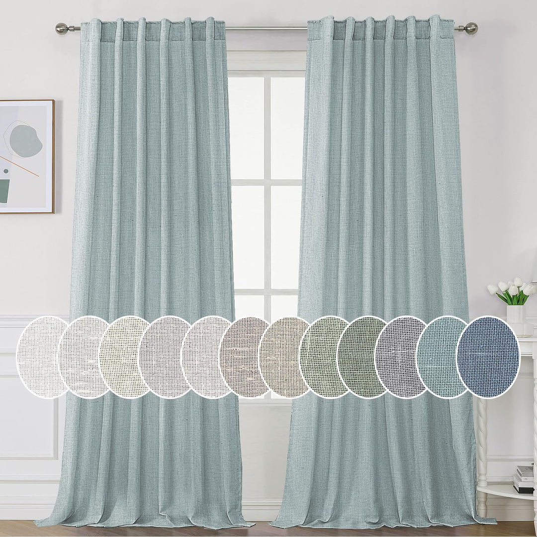 PrimeBeau Natural Linen Curtains 2 Panels Back Tab Loop Pocket Boho Sheer Curtain