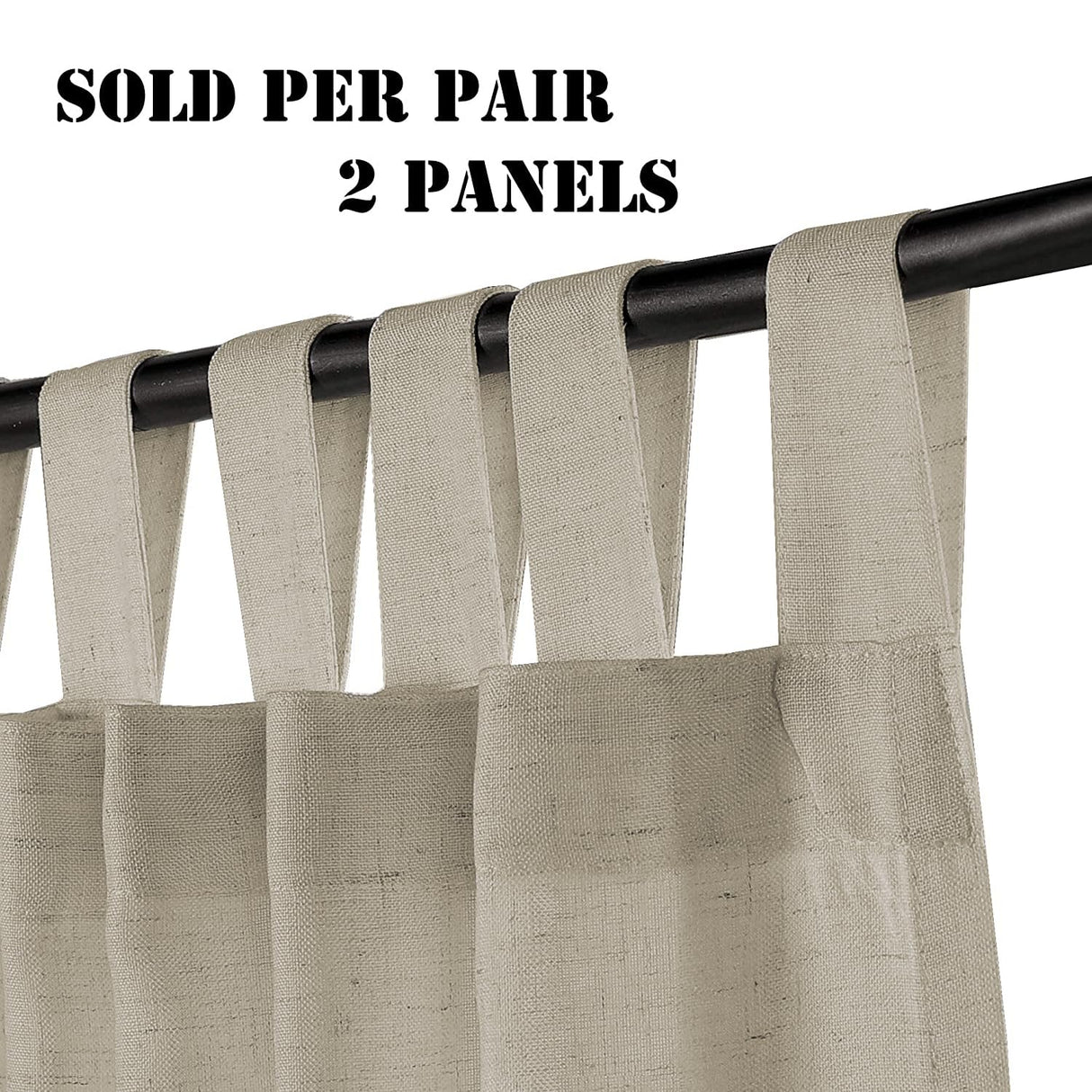 PrimeBeau Natural Linen Mix Tab Top Curtains, Light Filtering Panels (Set of 2)