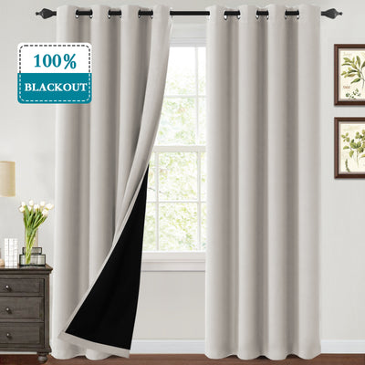 Thermal Insulated 100% Blackout Grommet Curtains for Bedroom with Black Liner(52 x 108-Inch, 2 Panels)