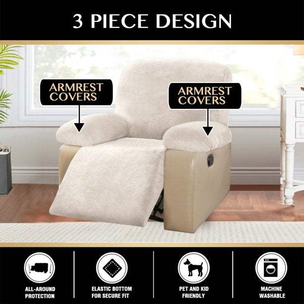 Simply Stretch Velvet Recliner Slipcovers with Armrest Covers 1 Seater