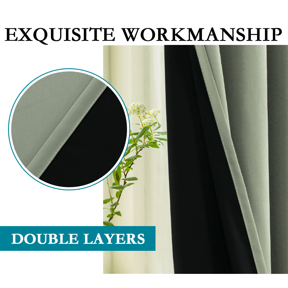 Thermal Insulated 100% Blackout Grommet Curtains for Bedroom with Black Liner(52 x 108-Inch, 2 Panels)