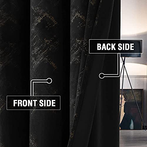 Luxury Velvet Curtains 108 Inches Long Thermal Insulated Blackout Curtains for Bedroom Foil Print Thick Soft Velvet Grommet Curtain Drapes for Living Room Vintage Home Decor, 2 Panels, Black