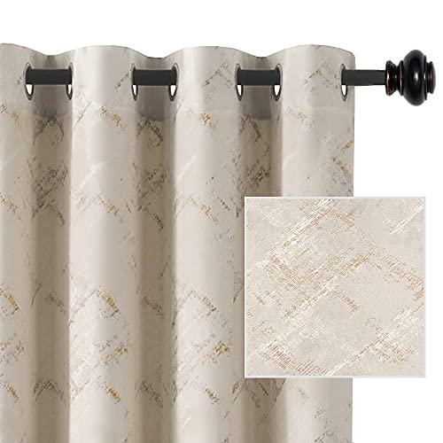 Luxury Velvet Curtains 108 Inches Long Thermal Insulated Blackout Curtains for Bedroom Foil Print Thick Soft Velvet Grommet Curtain Drapes for Living Room Vintage Home Decor, 2 Panels, Ivory