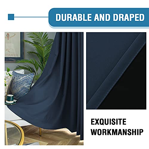 H.VERSAILTEX 100% Blackout Patio Curtains Thermal Insulated Curtains for Sliding Door Extra Wide Window Panels Full Light Blocking Grommet Curtains with Black Liner, W100 x L108 inch - Navy