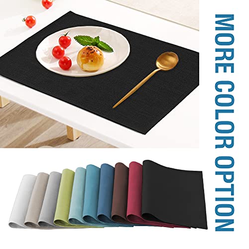 H.VERSAILTEX Linen Placemats Set of 8 Premium Solid Table Placemats for Dining Table Spill-Proof Waterproof Table Mats Heat-Resistant Kitchen Table Mats Washable, 12x18 inches, Black