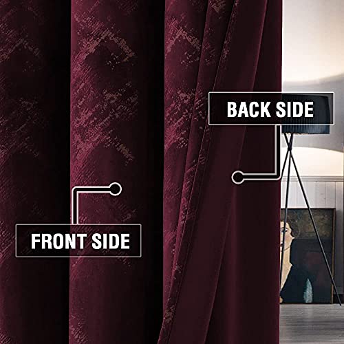 Luxury Velvet Curtains 63 Inches Long Thermal Insulated Blackout Curtains for Bedroom Foil Print Thick Soft Velvet Grommet Curtain Drapes for Living Room Vintage Home Decor, 2 Panels, Burgundy