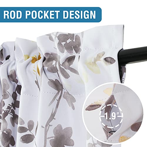 H.VERSAILTEX Blackout Kitchen Curtains Room Darkening Curtains Rod Pocket, Half Window Tier Curtains for Café, Laundry, Bedroom Grey and Yellow Classical Floral Printing (Each 32"x 24", 2 Panels)