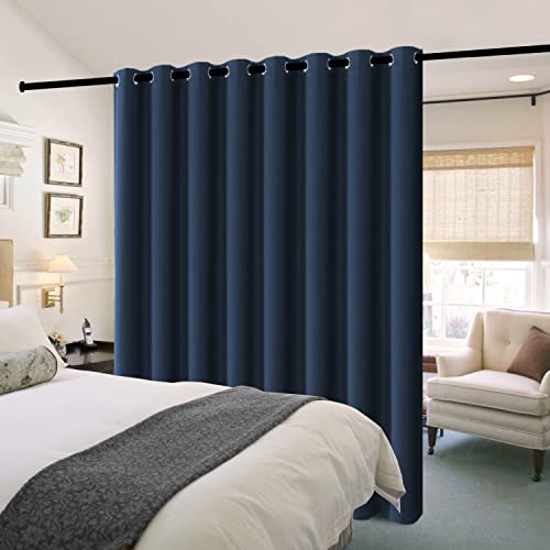 H.VERSAILTEX 100% Blackout Patio Curtains Thermal Insulated Curtains for Sliding Door Extra Wide Window Panels Full Light Blocking Grommet Curtains with Black Liner, W100 x L108 inch - Navy