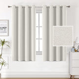 100% Blackout Linen Curtains 63 inches Long Thermal Curtains for Living Room Textured Burlap Curtains with Double Face Linen Grommet Soundproof Bedroom Curtains 52 x 63 Inch, 2 Panels - Off White